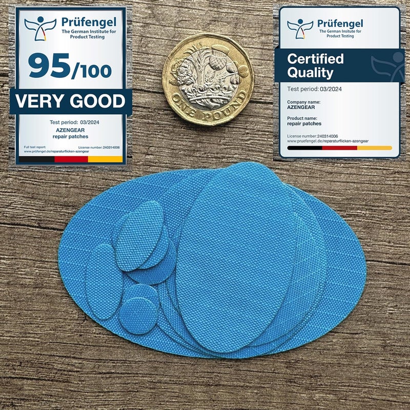 aZengear Repair Patches for Jackets, Tent, Shoe Toe, Air Mattress, Inflatables, PVC Gear - Waterproof, Self-Adhesive, Tear-Cold-Heat-Resistant, Down Puffer Coat (11 Pcs, Sky Blue) - Image 4
